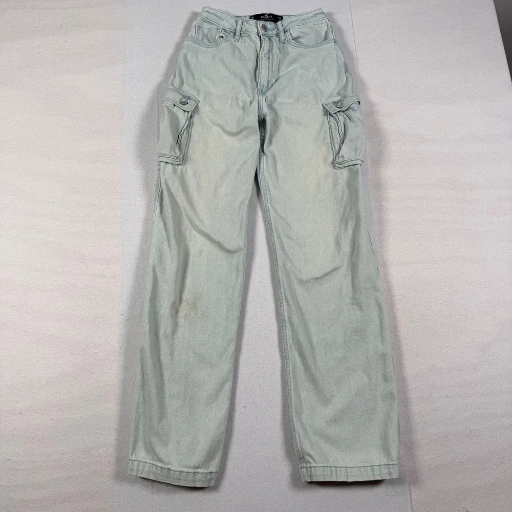 Hollister Ultra High-Rise Dad Jean Light Wash Cargo Denim 24x31 0R Skater Grunge